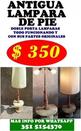 ANTIGUA LAMPARA DE PIE CON DOBLE PORTALÁMPARAS . FUNCIONANDO $350